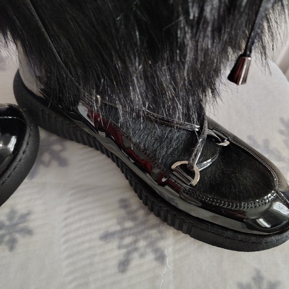Oscar Sport Ski Ape Faux Fur Patent Leather Black Boots 9.5 - Picture 3 of 12